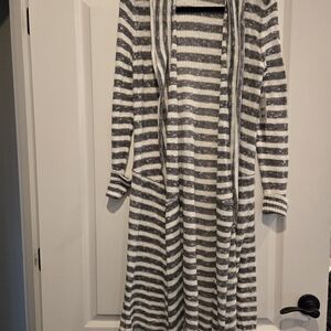 Free People Gray and White Striped Cardigan